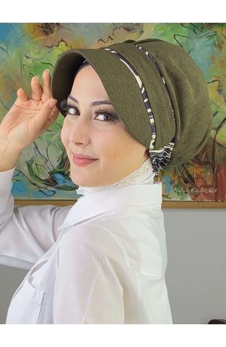 Nazlı Modell Schnalle Hahnentritt Hijab Hut SBT26SPK16-03 Dark Khaki 26SPK16-03