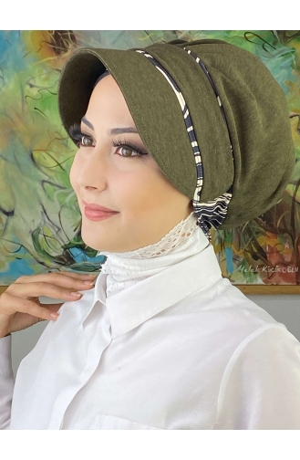 Nazlı Modell Schnalle Hahnentritt Hijab Hut SBT26SPK16-03 Dark Khaki 26SPK16-03