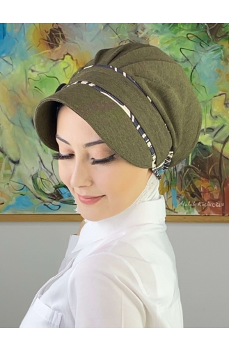 Nazlı Modell Schnalle Hahnentritt Hijab Hut SBT26SPK16-03 Dark Khaki 26SPK16-03