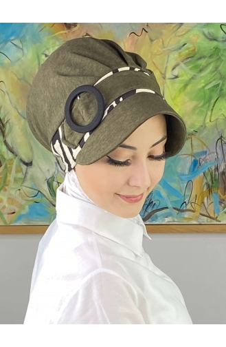 Nazlı Modell Schnalle Hahnentritt Hijab Hut SBT26SPK16-04 Dark Khaki 26SPK16-04