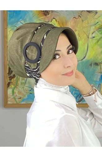Nazlı Model Buckle Houndstooth Hijab Hat SBT26SPK16-05 Dark Khaki 26SPK16-05
