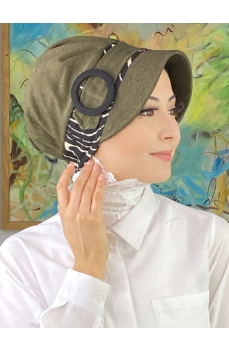 Nazlı موديل قبعة حجاب بإبزيم مربعات SBT26SPK16-05 كاكي داكن 26SPK16-05