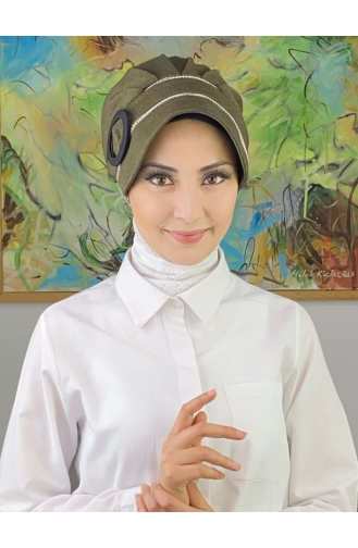 Nazlı – Chapeau Hijab Pied-de-poule à Boucle Modèle SBT26SPK16-06 Kaki Foncé 26SPK16-06