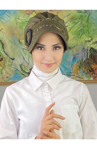 Nazlı Modèle Boucle Pied-de-poule Hijab Chapeau SBT26SPK16-07 Kaki Foncé 26SPK16-07