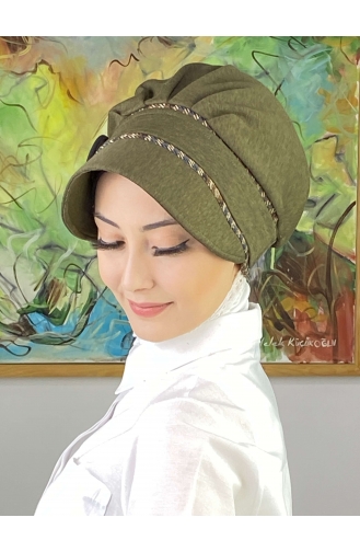 Nazlı Model Buckle Houndstooth Hijab Hat SBT26SPK16-08 Dark Khaki 26SPK16-08