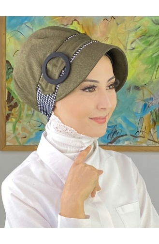 Nazlı Model Buckle Houndstooth Hijab Hat SBT26SPK16-09 Dark Khaki 26SPK16-09