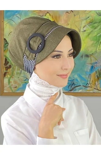 Nazlı Model Buckle Houndstooth Hijab Hat SBT26SPK16-09 Dark Khaki 26SPK16-09