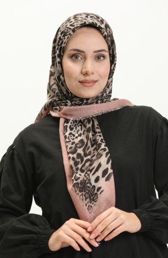 Desenli Flamlı Eşarp 13223-03 Pudra