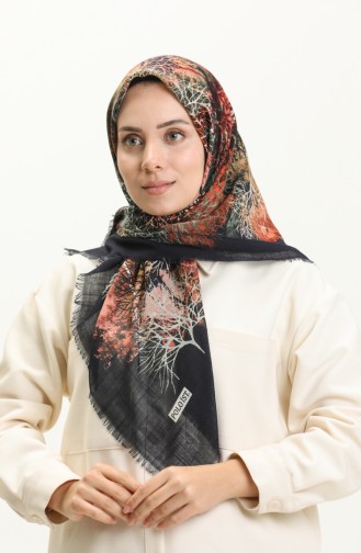 Printed Scarf 13224-12 Dark Blue Brick Red 13224-12