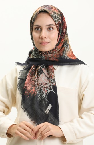Printed Scarf 13224-12 Dark Blue Brick Red 13224-12
