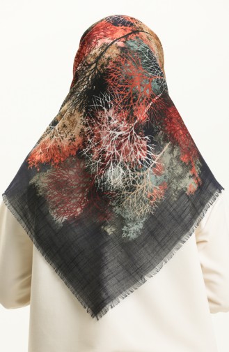 Printed Scarf 13224-12 Dark Blue Brick Red 13224-12