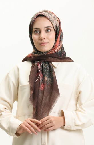 Desenli Flamlı Eşarp 13224-13 Kahverengi