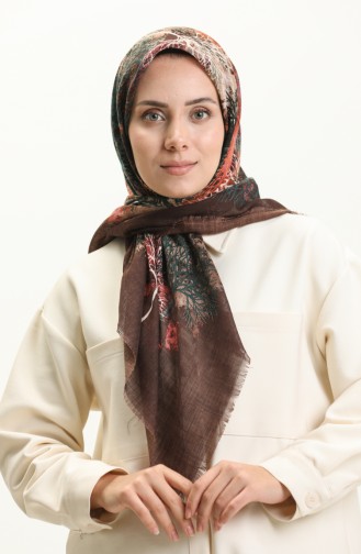 Desenli Flamlı Eşarp 13224-13 Kahverengi