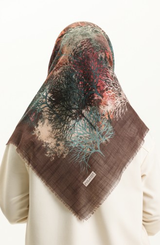 Desenli Flamlı Eşarp 13224-13 Kahverengi