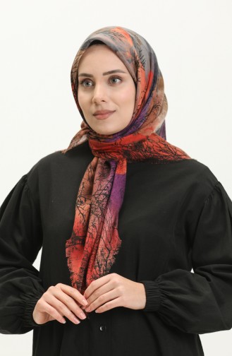 Desenli Flamlı Eşarp 13225-06 Eflatun Gri
