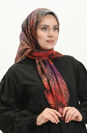 Desenli Flamlı Eşarp 13225-06 Eflatun Gri