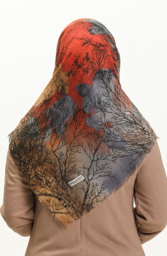 Printed Scarf 13225-08 Gray Brick Red 13225-08