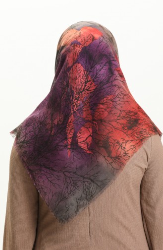 Desenli Flamlı Eşarp 13225-10 Eflatun Vizon