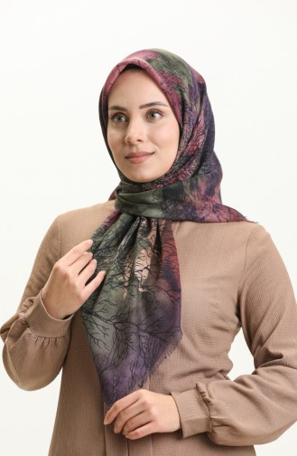 Printed Scarf 13225-12 Khaki Dark Dusty Rose 13225-12