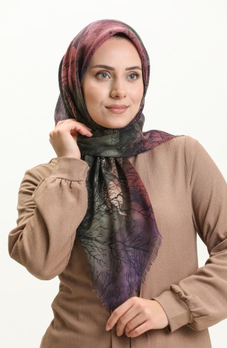 Printed Scarf 13225-12 Khaki Dark Dusty Rose 13225-12