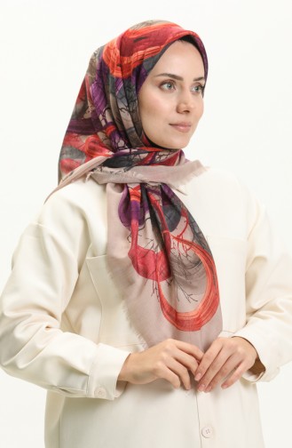 Printed Scarf 13226-01 Beige Purple 13226-01