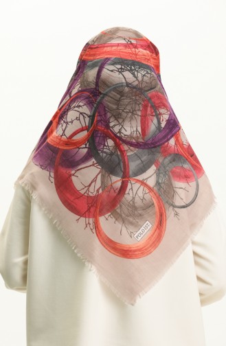 Printed Scarf 13226-01 Beige Purple 13226-01