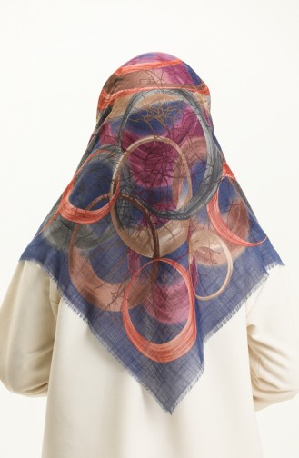 Desenli Flamlı Eşarp 13226-13 Saks Sütlü kahve