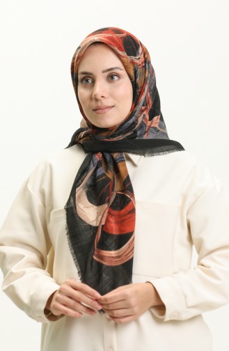 Printed Scarf 13226-15 Black Brick Red 13226-15