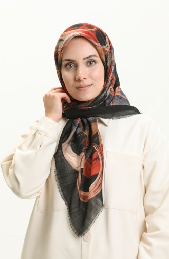 Printed Scarf 13226-15 Black Brick Red 13226-15