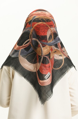 Printed Scarf 13226-15 Black Brick Red 13226-15