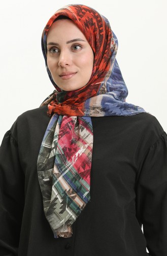 Desenli Flamlı Eşarp 13227-01 Haki Mürdüm