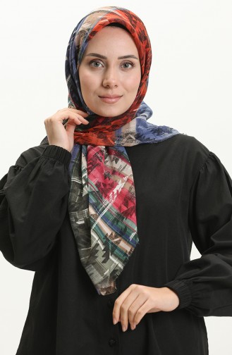 Desenli Flamlı Eşarp 13227-01 Haki Mürdüm