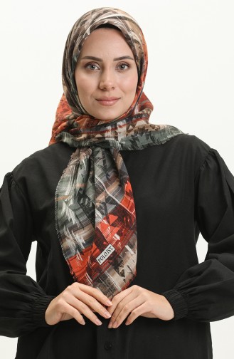 Printed Scarf 13227-02 Brick Red Milk Coffee 13227-02