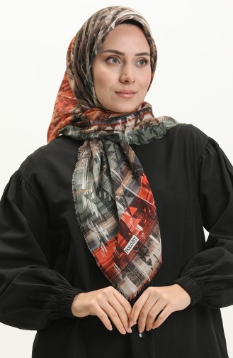 Printed Scarf 13227-02 Brick Red Milk Coffee 13227-02