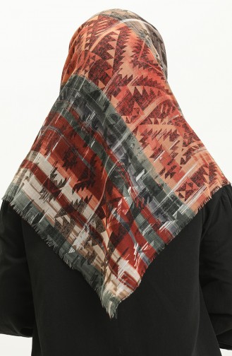 Printed Scarf 13227-02 Brick Red Milk Coffee 13227-02