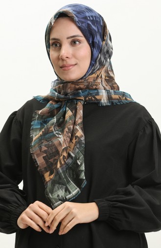 Printed Scarf 13227-05 Indigo Khaki 13227-05