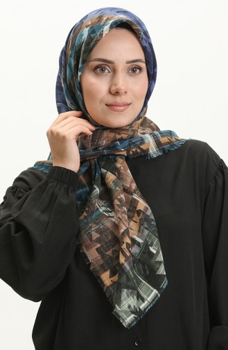 Printed Scarf 13227-05 Indigo Khaki 13227-05