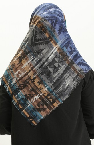 Printed Scarf 13227-05 Indigo Khaki 13227-05