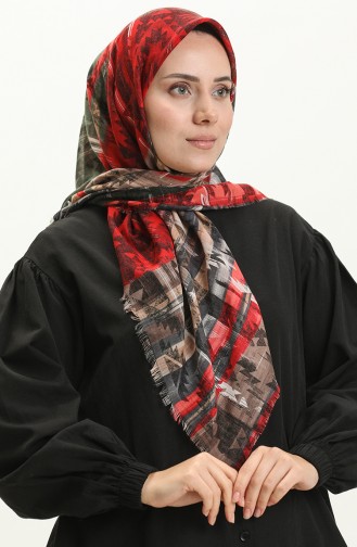 Gemusterter geflammter Schal 13227-13 Rot Khaki 13227-13