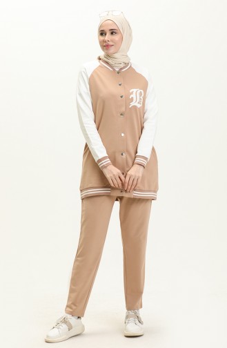 College Jacket Tracksuit Set 70089-01 Beige 70089-01