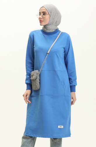 Elif Okur Tesettür Cepli Uzun Tunik 110Cm Okyanus Mavi 1401