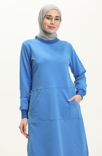 Elif Okur Tesettür Cepli Uzun Tunik 110Cm Okyanus Mavi 1401