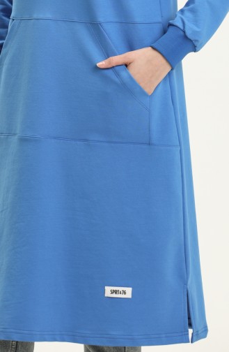 Elif Okur Tesettür Cepli Uzun Tunik 110Cm Okyanus Mavi 1401