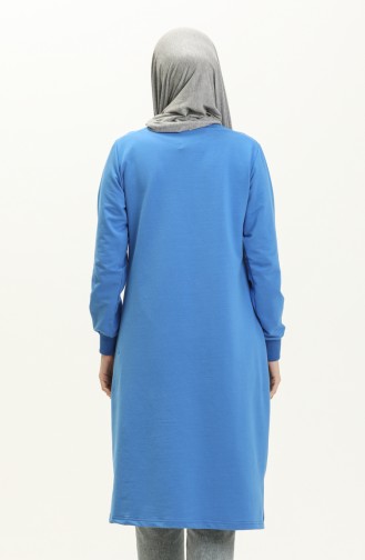 Elif Okur Tesettür Cepli Uzun Tunik 110Cm Okyanus Mavi 1401