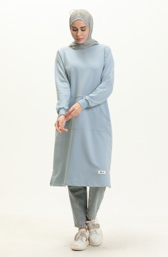 Elif Okur Tesettür Cepli Uzun Tunik 110Cm Bebe Mavisi 1406