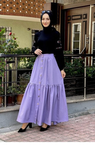 Button Detailed Skirt 0112-03 Lilac 0112-03