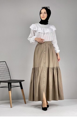 Button Detailed Skirt 0112-05 Mink 0112-05