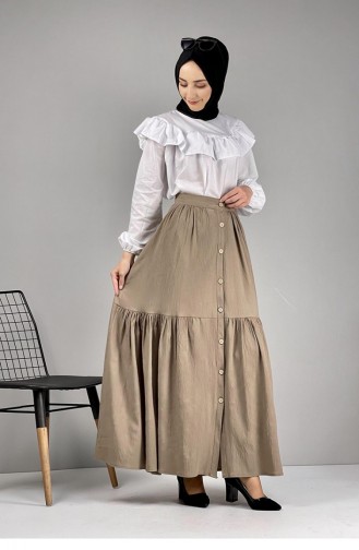 Button Detailed Skirt 0112-05 Mink 0112-05