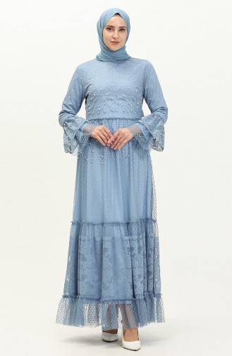 Baby Blue Hijab Evening Dress 14180