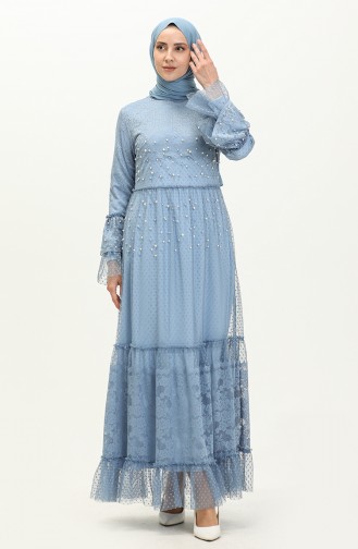 Baby Blue Hijab Evening Dress 14180